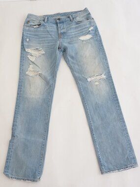 Y2K Abercrombie Fitch Light Wash Distressed Ripped Slim Straight Leg Jeans 34x32